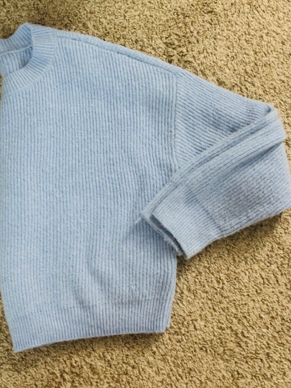 Pink Republic Soft Light Blue Ribbed Crewneck Sweater